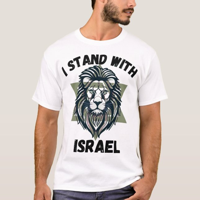 Regal Lion with Star of David Emblem Design T-Shirt (Front)