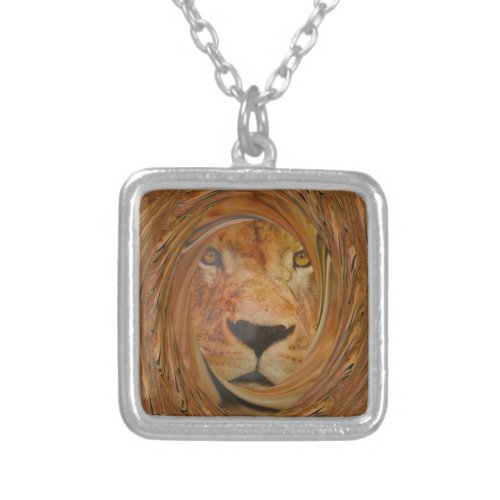 Regal Lions Face Whirl Artwork pattern art design Silver Plated Necklace