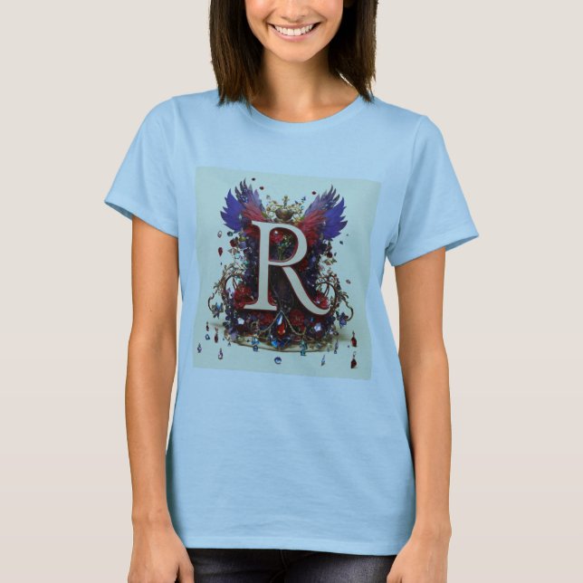 "Regal Majesty Crystal-Adorned Medieval Queen Crow T-Shirt (Front)