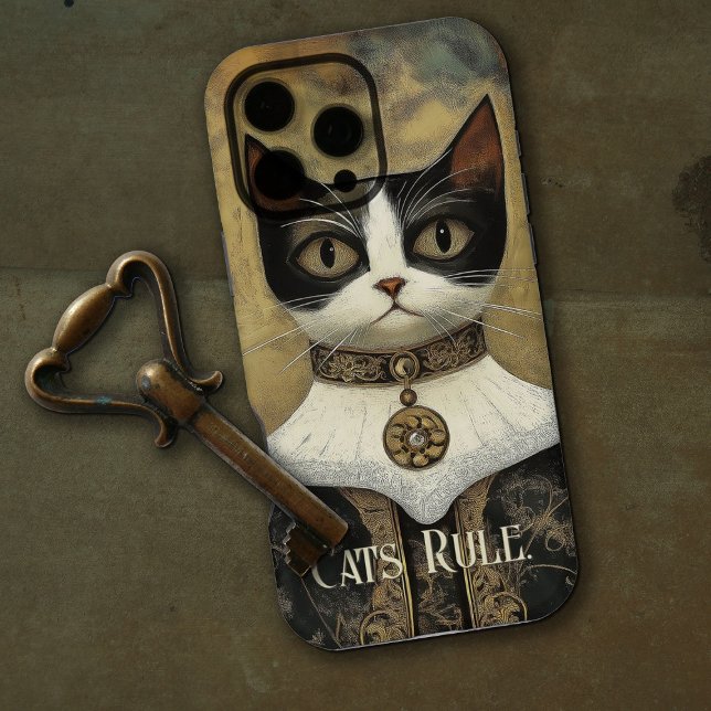 Regal Medieval Tuxedo Cat Rules iPhone Case (Creator Uploaded)