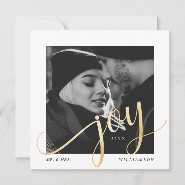 Regal & Modern Gold Geometrical Newlyweds Photo Holiday Card (Front)