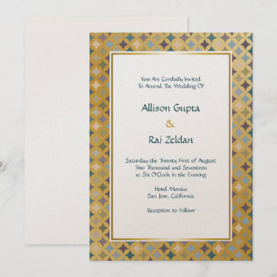 Regal Moroccan Diamonds Pattern on Gold Invitation
