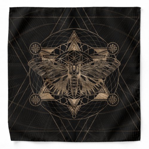 Regal moth in Sacred Geometry _ Black and Gold Bandana