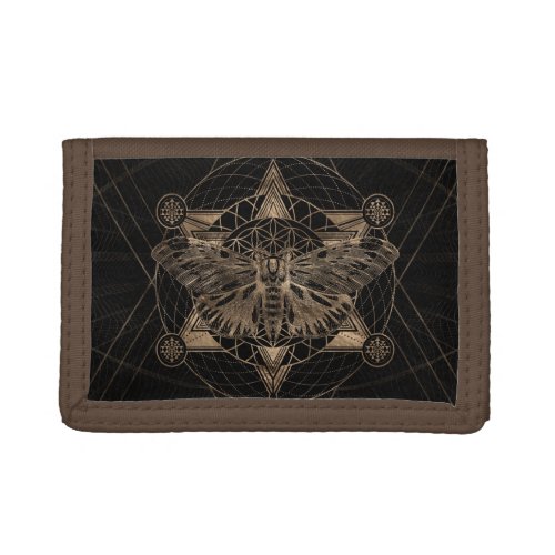 Regal moth in Sacred Geometry _ Black and Gold Trifold Wallet