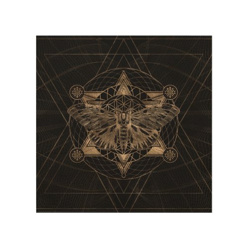 Regal moth in Sacred Geometry _ Black and Gold Wood Wall Art