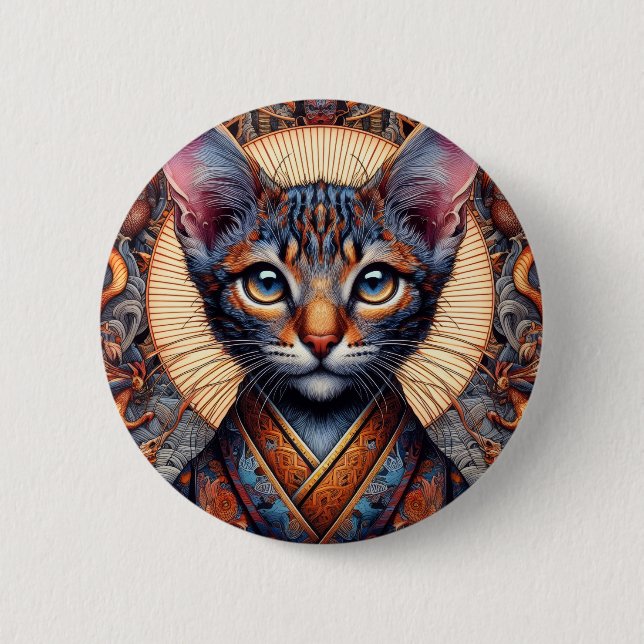 Regal Mythic ornate fantasy feline Button (Front)
