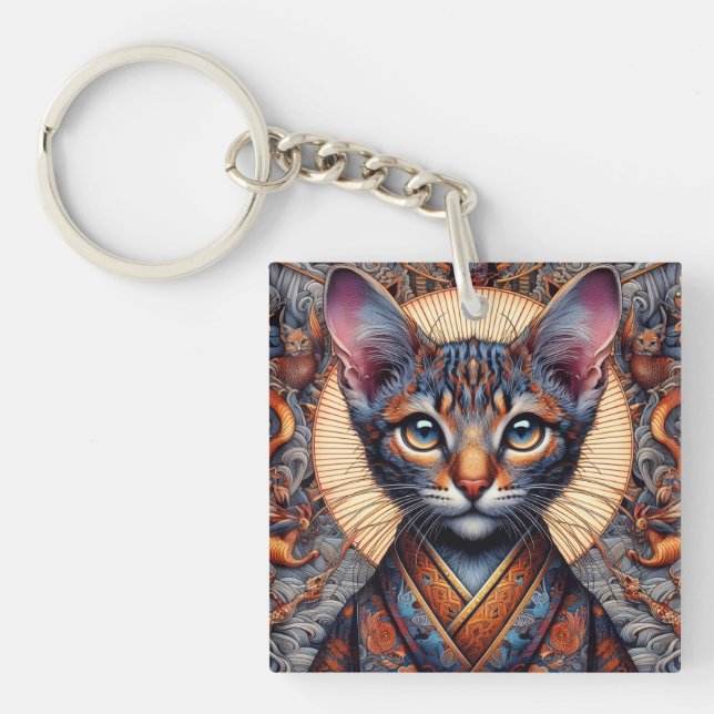 Regal Mythic ornate fantasy feline Planner Keychain (Front)