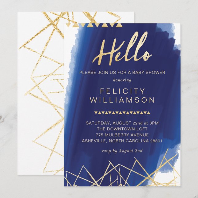 Regal Navy, Gold Watercolor Baby Shower Invitation (Front/Back)