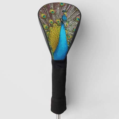 Regal Peacock Bird with Teal and Gold Plumage Golf Head Cover