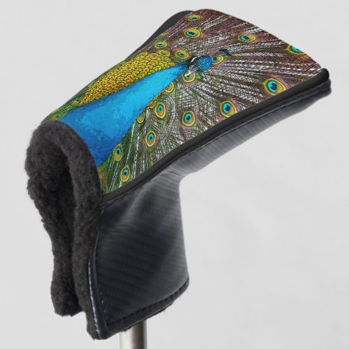 Regal Peacock Bird with Teal and Gold Plumage Golf Head Cover