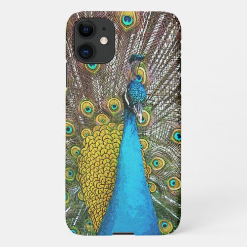 Regal Peacock Bird with Teal and Gold Plumage iPhone 11 Case
