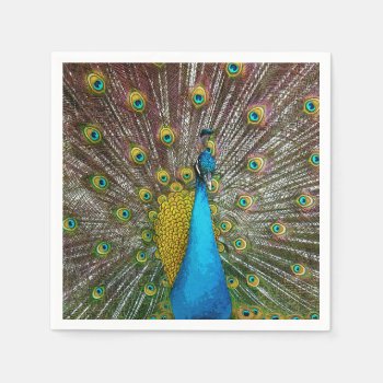 Regal Peacock Bird With Teal And Gold Plumage Napkins by CandiCreations at Zazzle