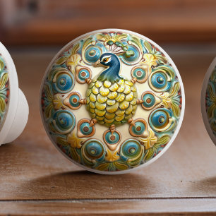 Regal Peacock Elegance Ceramic Knob Pull