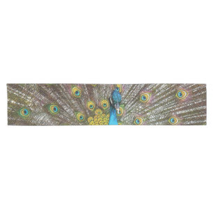 Regal Peacock with Teal Blue and Gold Plumage Short Table Runner