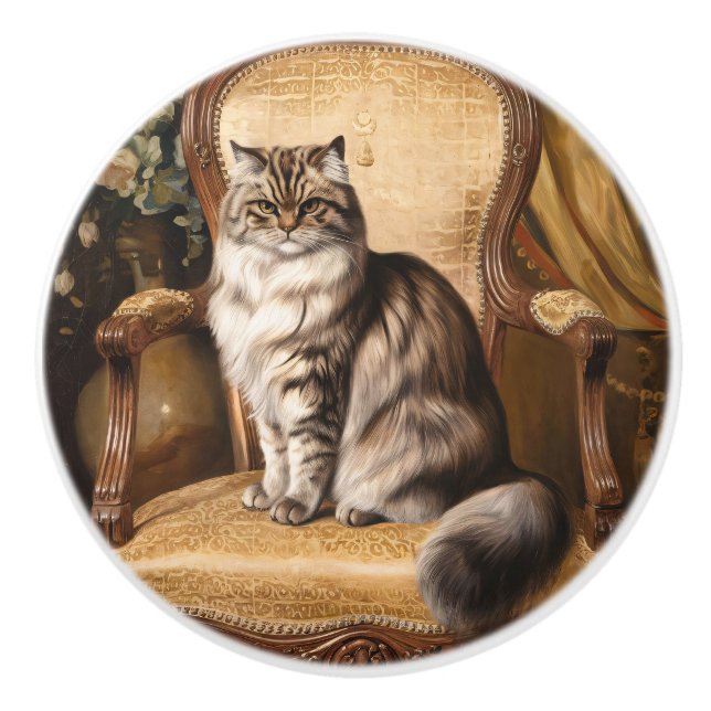 Regal Persian Cat Vintage Style Painting Ceramic Knob (Front)