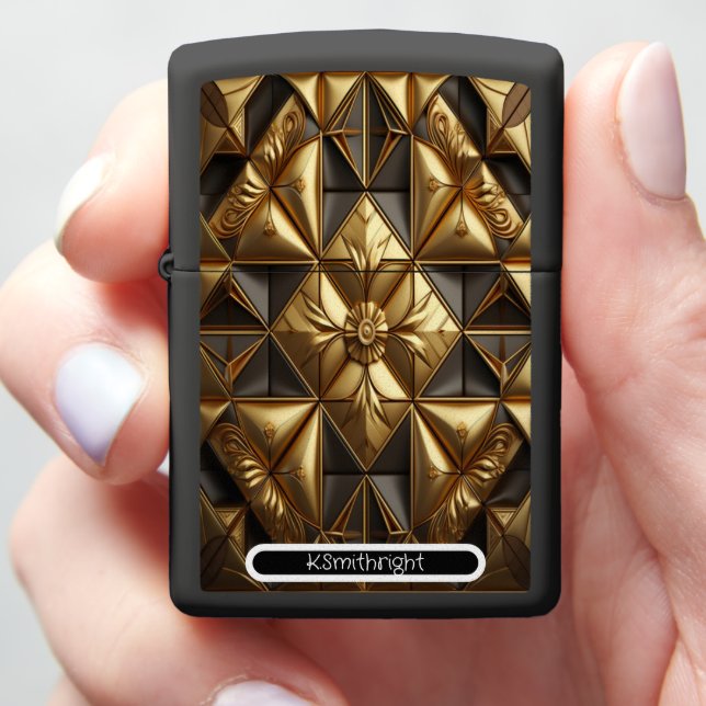 Regal personalized monogram Gold & Black Zippo Lighter (In Hand)