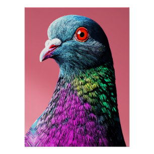 Regal Pigeon Majesty Vivid Realistic Bird Portrait Poster