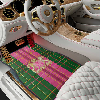 Regal Pink and Green Plaid Monogrammed Car Mats 