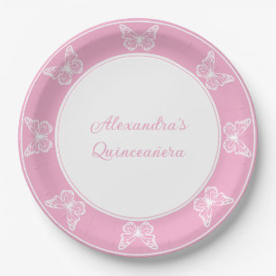 Regal Pink Quinceañera - Butterfly Disposable Paper Plates