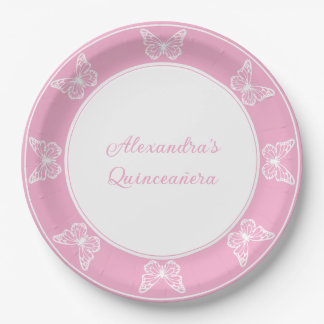 Regal Pink Quinceañera - Butterfly Disposable Paper Plates