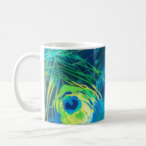 Regal Plumage Blue and Green Peacock Feathers Coffee Mug