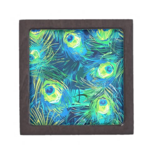 Regal Plumage Blue and Green Peacock Feathers Gift Box