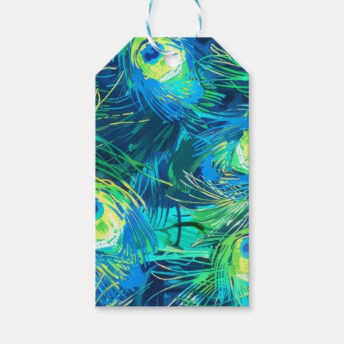 Regal Plumage Blue and Green Peacock Feathers Gift Tags