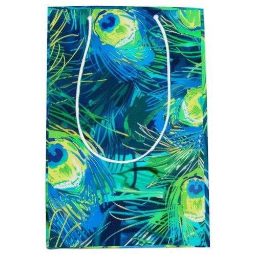 Regal Plumage Blue and Green Peacock Feathers Medium Gift Bag