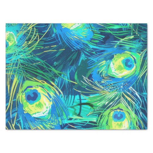 Regal Plumage Blue and Green Peacock Feathers Tissue Paper