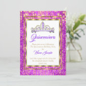Regal Princess Purple Quinceanera Gold White Invitation (Standing Front)
