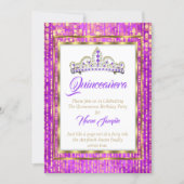 Regal Princess Purple Quinceanera Gold White Invitation (Front)