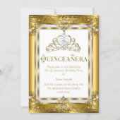 Regal Princess Quinceanera 15th Gold White Pearl Invitation (Front)