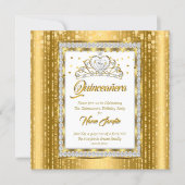 Regal Princess Quinceanera Gold White Diamond Invitation (Front)