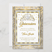Regal Princess Quinceanera Gold White Silver Invitation (Front)