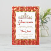 Regal Princess Red Quinceanera Gold White Invitation (Standing Front)
