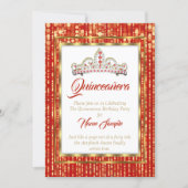 Regal Princess Red Quinceanera Gold White Invitation (Front)