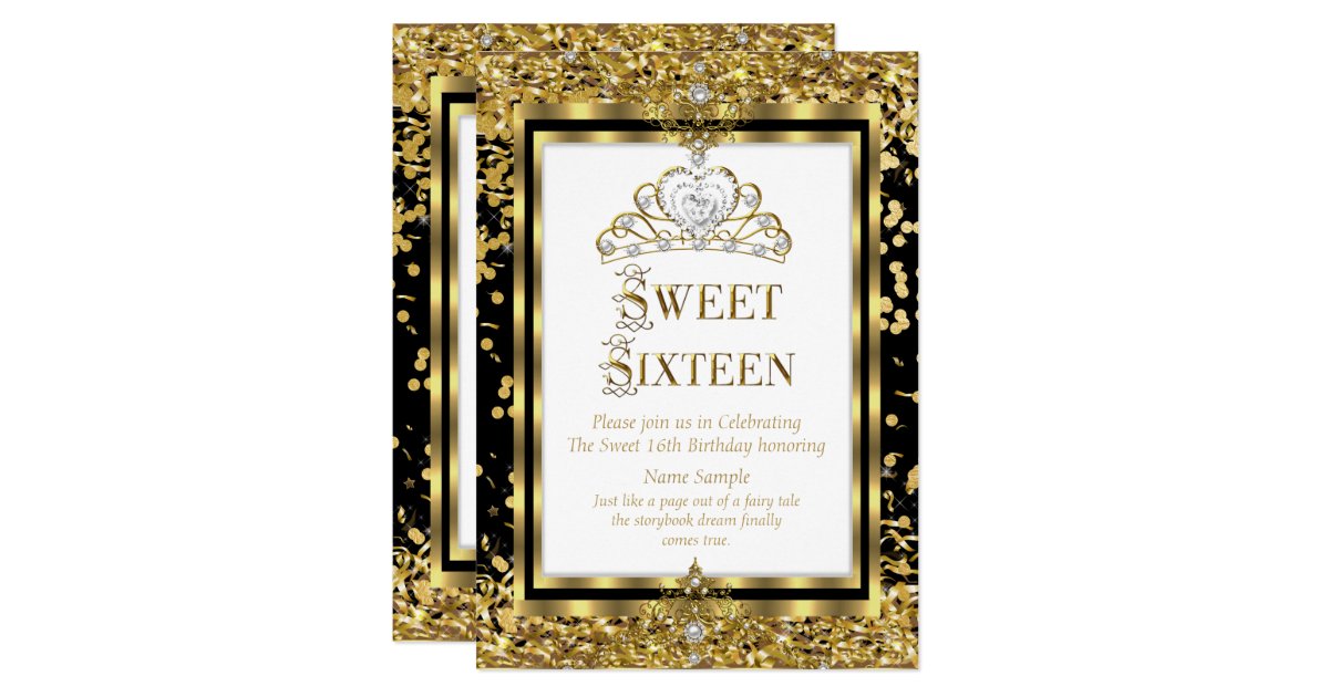 Regal Princess Sweet 16 Gold Black White Party Invitation Zazzle Com