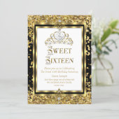 Regal Princess Sweet 16 Gold Black White Party Invitation (Standing Front)