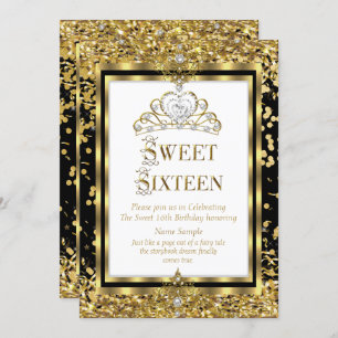 Regal Princess Sweet 16 Gold Black White Party Invitation