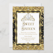 Regal Princess Sweet 16 Gold Black White Party Invitation (Front)