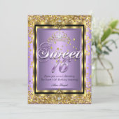 Regal Princess Sweet 16 Gold Lavender Purple Party Invitation (Standing Front)