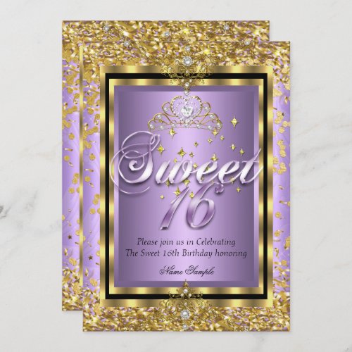 Regal Princess Sweet 16 Gold Lavender Purple Party Invitation