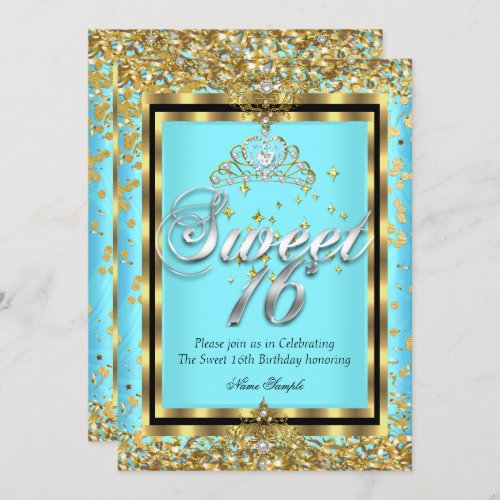 Regal Princess Sweet 16 Gold Teal Blue Party Invitation