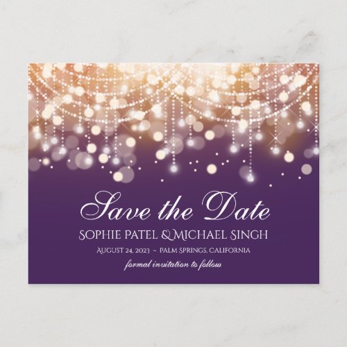 Regal Purple and Gold Bokeh Lights Postcard