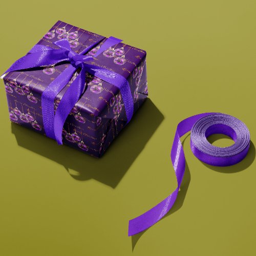 Regal Purple and Gold Merry Christmas Luxury Wrapping Paper