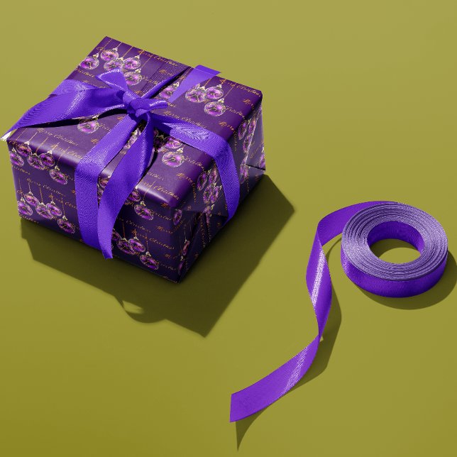 Regal Purple and Gold Merry Christmas Luxury Wrapping Paper (Elegant Bright Royal Purple and Gold Merry Christmas Gift Wrap Roll)