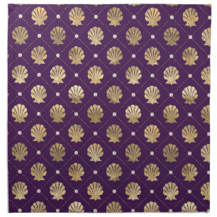 Regal Purple and Gold Shell Cocktail Napkins