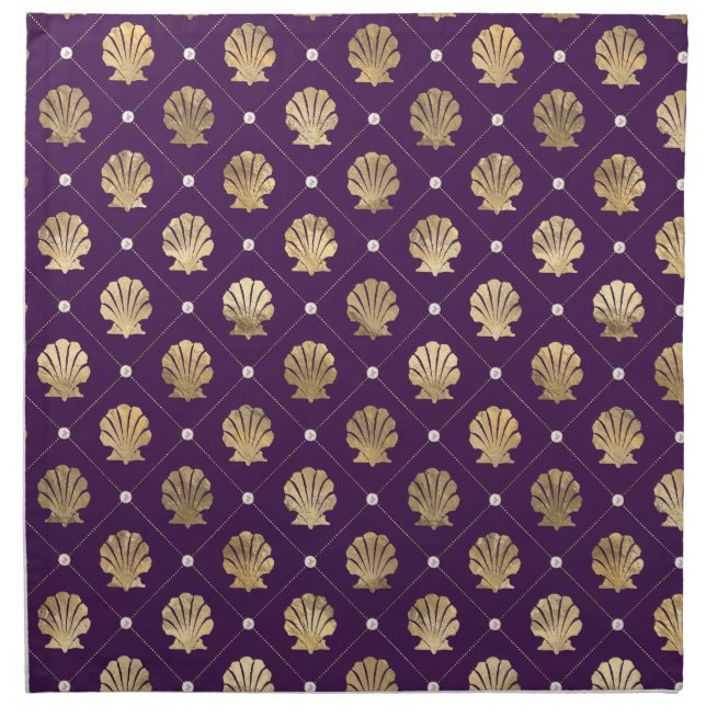 Regal Purple and Gold Shell Cocktail Napkins (Front)