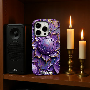 Regal Purple Floral Abstract Art iPhone 16 Pro Case