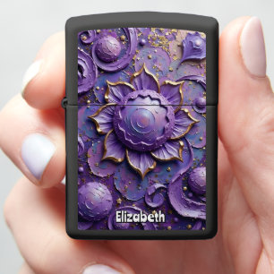 Regal Purple Floral Abstract Art Zippo Lighter